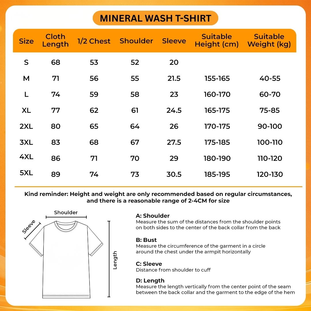 Mineral Wash T Shirt Size Chart - Tate McRae Shop